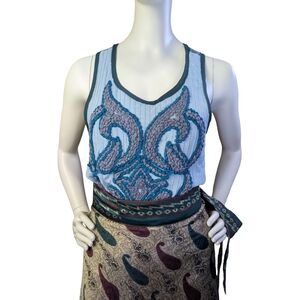 Anthropologie Dolan Boho Textured Appliqué Tank, Size Medium